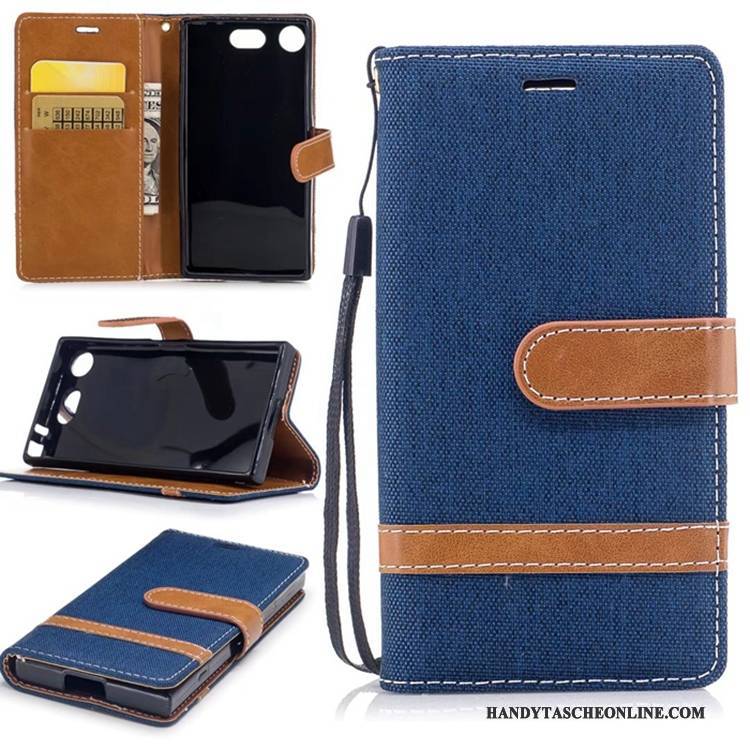 Hülle Sony Xperia Xz1 Compact Folio Anti-sturz Handyhüllen, Case Sony Xperia Xz1 Compact Geldbörse Lila Denim