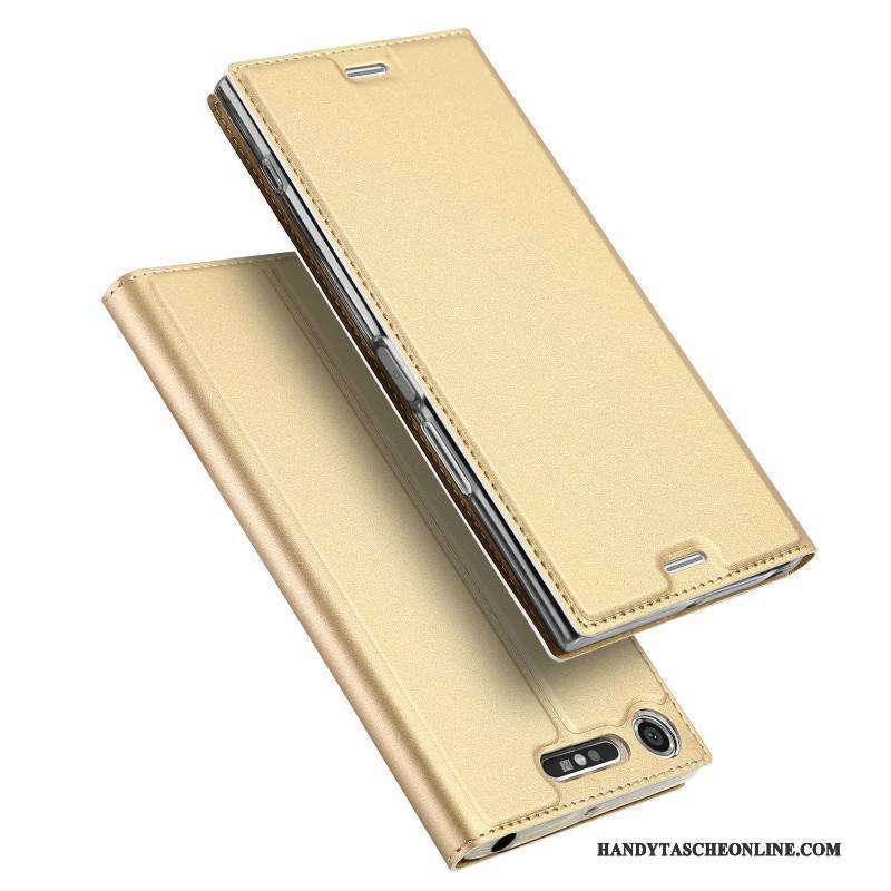 Hülle Sony Xperia Xz1 Compact Halterung Anti-sturz Gold, Case Sony Xperia Xz1 Compact Folio Business