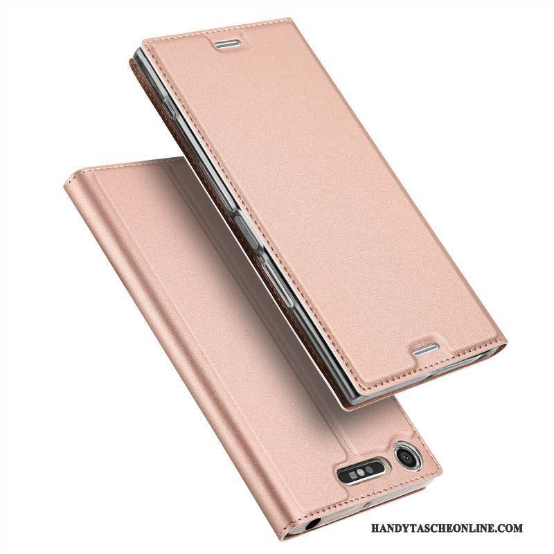 Hülle Sony Xperia Xz1 Compact Halterung Anti-sturz Gold, Case Sony Xperia Xz1 Compact Folio Business