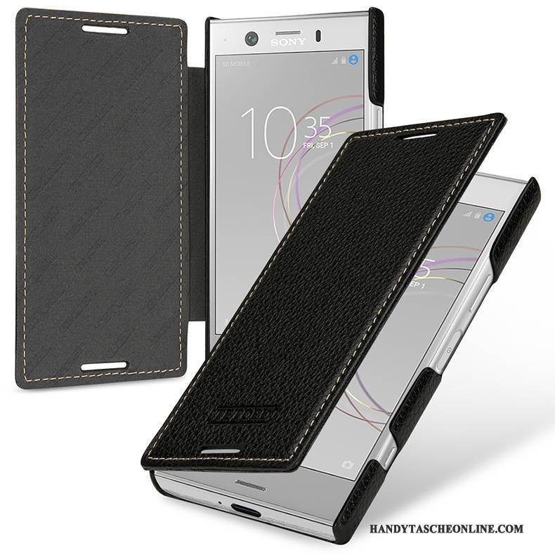 Hülle Sony Xperia Xz1 Compact Leder Handyhüllen Grün, Case Sony Xperia Xz1 Compact Folio Anti-sturz Dunkel