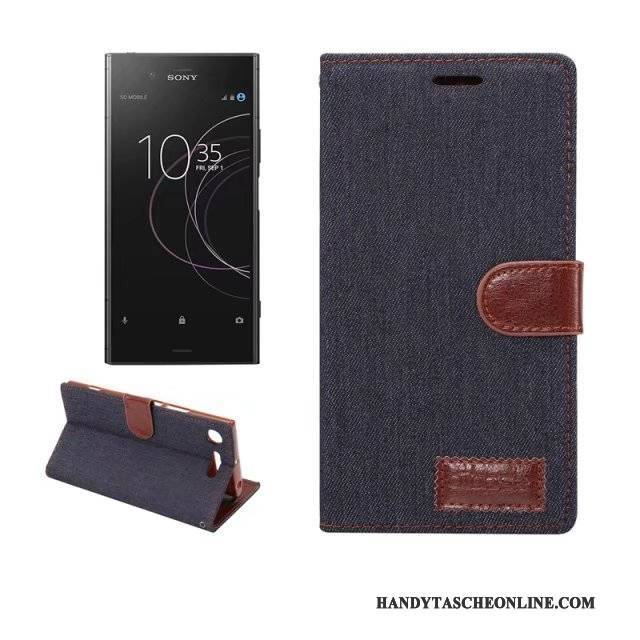 Hülle Sony Xperia Xz1 Lederhülle Denim Handyhüllen, Case Sony Xperia Xz1 Schutz Grün