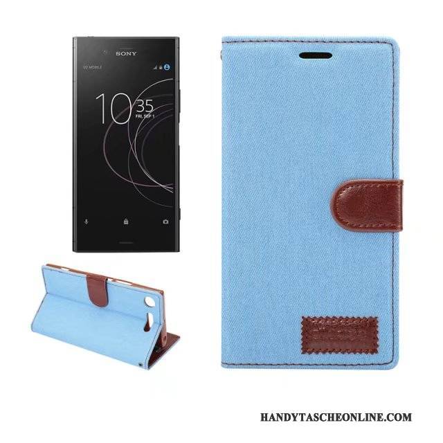 Hülle Sony Xperia Xz1 Lederhülle Denim Handyhüllen, Case Sony Xperia Xz1 Schutz Grün