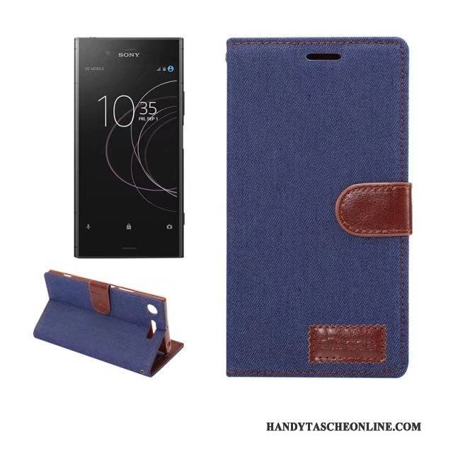 Hülle Sony Xperia Xz1 Lederhülle Denim Handyhüllen, Case Sony Xperia Xz1 Schutz Grün