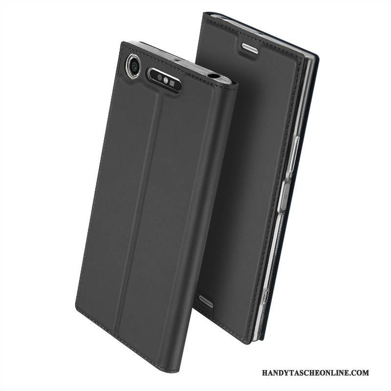 Hülle Sony Xperia Xz1 Schutz Anti-sturz Business, Case Sony Xperia Xz1 Lederhülle Gold Karte