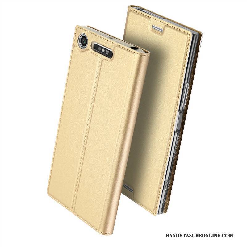 Hülle Sony Xperia Xz1 Schutz Anti-sturz Business, Case Sony Xperia Xz1 Lederhülle Gold Karte