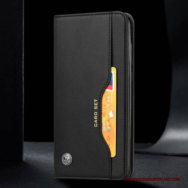 Hülle Xiaomi Mi 10 Lederhülle Mini Schwarz, Case Xiaomi Mi 10 Folio Karte Falten