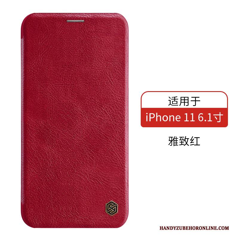 Hülle iPhone 11 Folio Rot Gold, Case iPhone 11 Lederhülle Handyhüllen