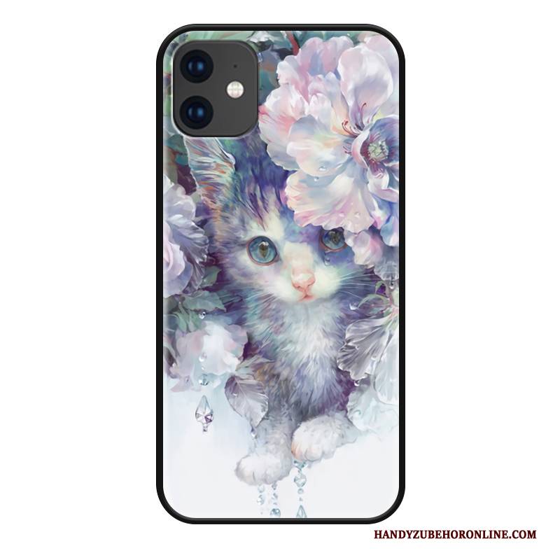 Hülle iPhone 11 Luxus Frisch Schwarz, Case iPhone 11 Schutz Blumen Katzen