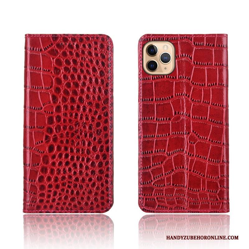 Hülle iPhone 11 Pro Lederhülle Anti-sturz Handyhüllen, Case iPhone 11 Pro Folio Rot Krokodilmuster