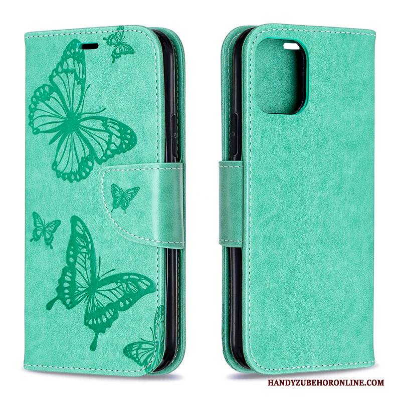 Hülle iPhone 11 Pro Lederhülle Einfarbig Schmetterling, Case iPhone 11 Pro Leder Grün Hängende Verzierungen