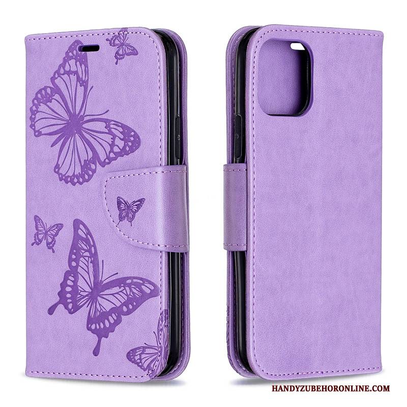 Hülle iPhone 11 Pro Lederhülle Einfarbig Schmetterling, Case iPhone 11 Pro Leder Grün Hängende Verzierungen