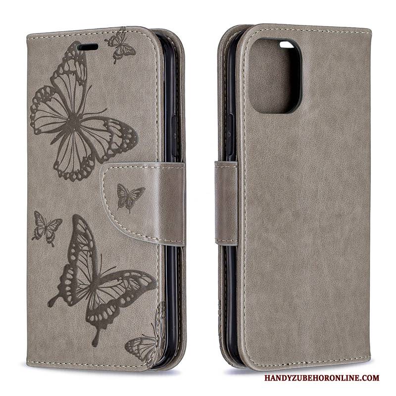 Hülle iPhone 11 Pro Lederhülle Einfarbig Schmetterling, Case iPhone 11 Pro Leder Grün Hängende Verzierungen