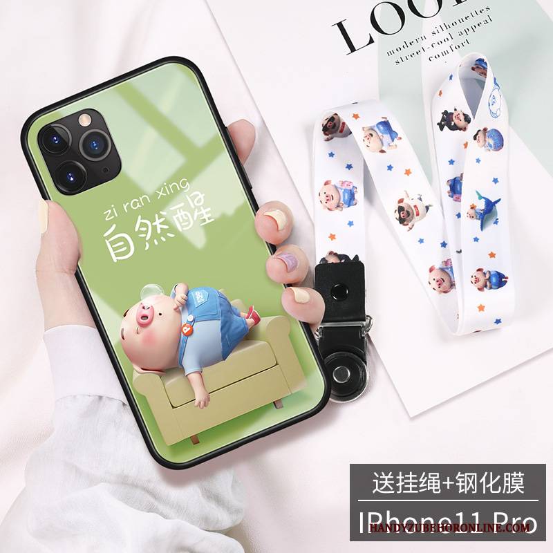 Hülle iPhone 11 Pro Max Karikatur High-end Glas, Case iPhone 11 Pro Max Grün Mini