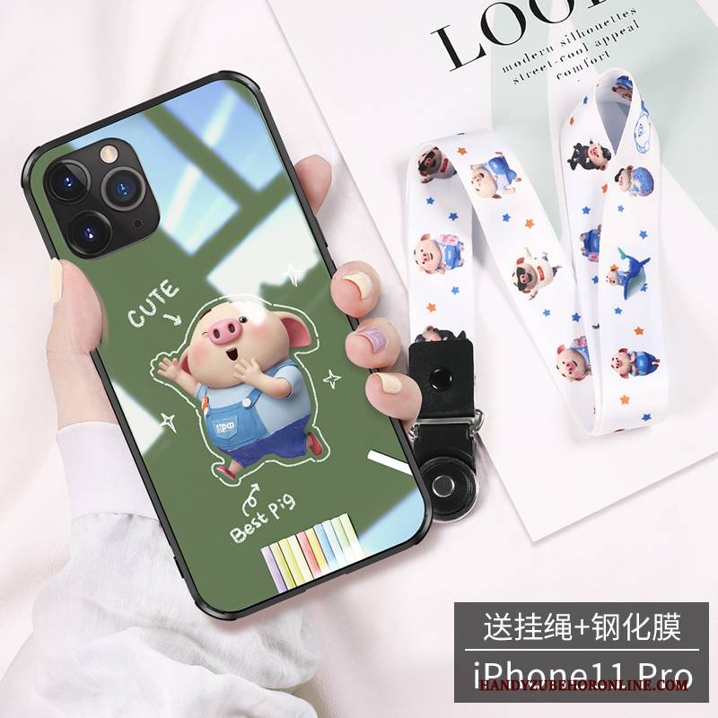 Hülle iPhone 11 Pro Max Karikatur High-end Glas, Case iPhone 11 Pro Max Grün Mini