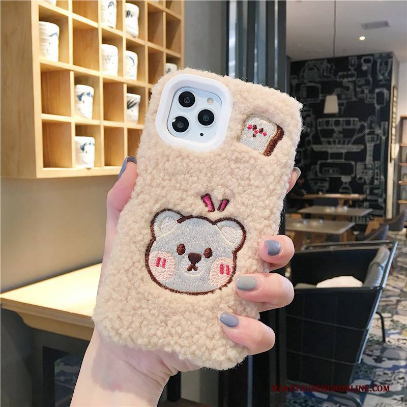 Hülle iPhone 11 Pro Max Karikatur Samt Rosa, Case iPhone 11 Pro Max Kreativ Persönlichkeit Plüsch