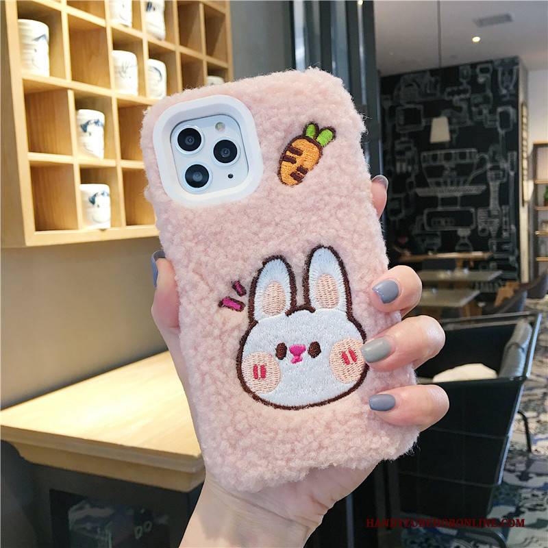 Hülle iPhone 11 Pro Max Karikatur Samt Rosa, Case iPhone 11 Pro Max Kreativ Persönlichkeit Plüsch