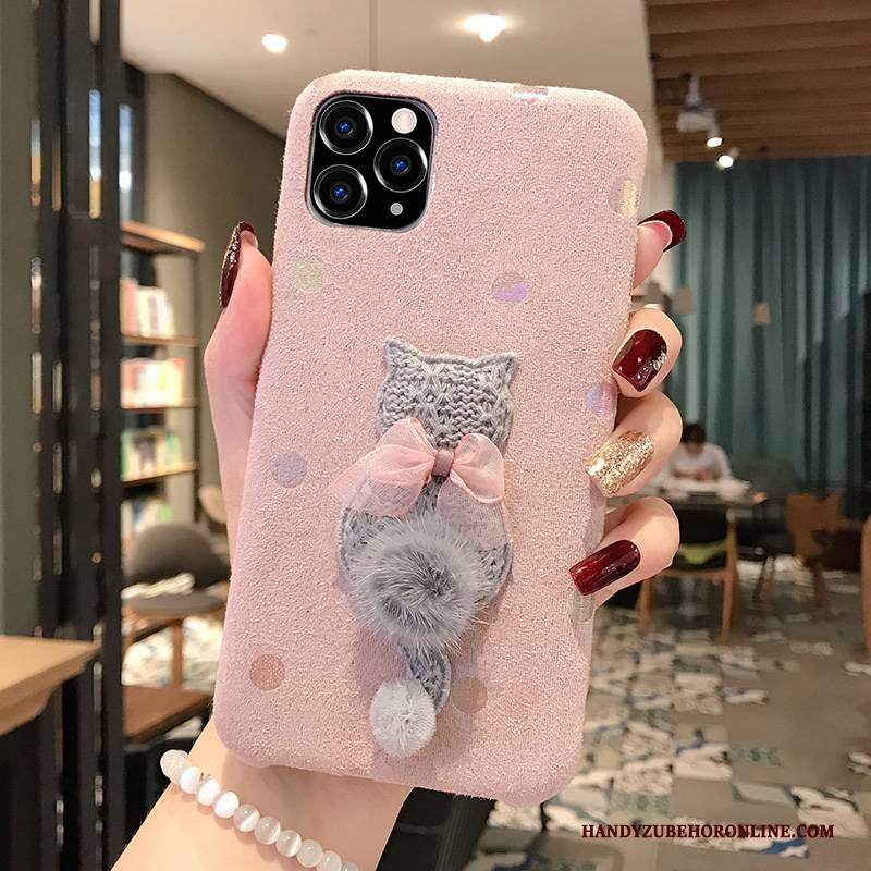 Hülle iPhone 11 Pro Max Kreativ Anti-sturz Netto Rot, Case iPhone 11 Pro Max Schutz Flanell Rosa