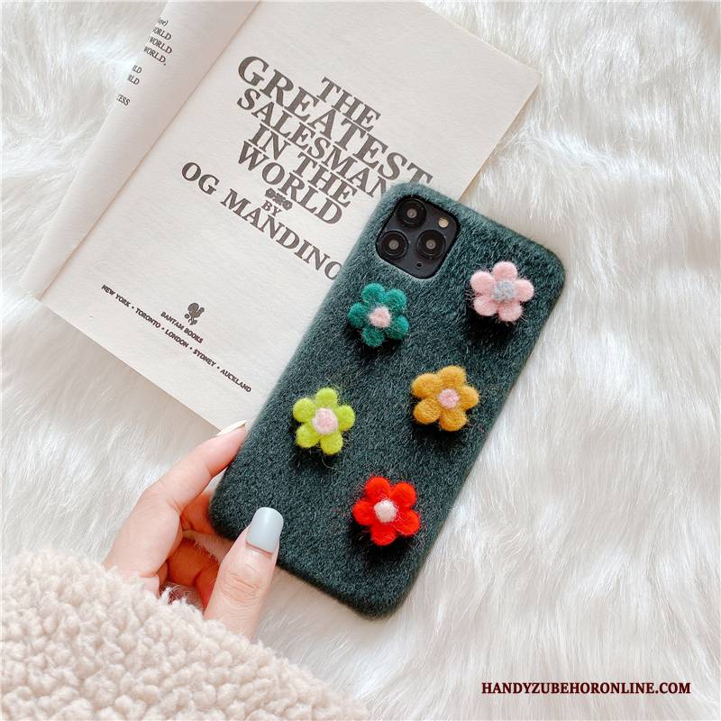 Hülle iPhone 11 Pro Max Kreativ Plüsch Blumen, Case iPhone 11 Pro Max Schutz Lila Handyhüllen