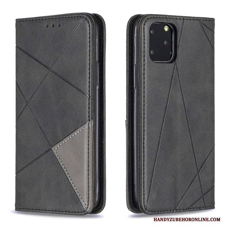 Hülle iPhone 11 Pro Max Leder Business Schwarz, Case iPhone 11 Pro Max Lederhülle Einfarbig Einfach