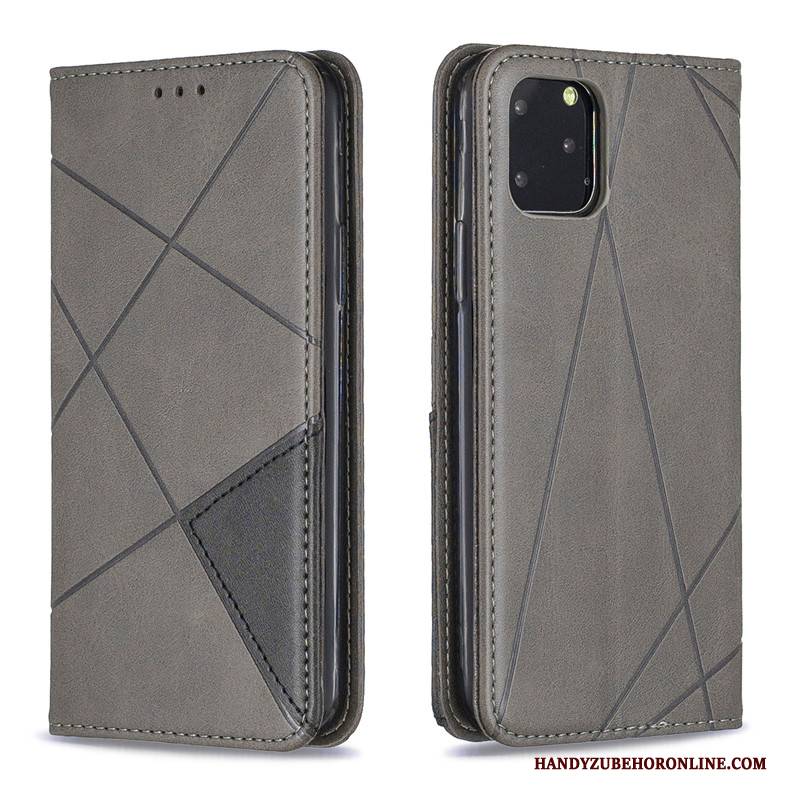 Hülle iPhone 11 Pro Max Leder Business Schwarz, Case iPhone 11 Pro Max Lederhülle Einfarbig Einfach