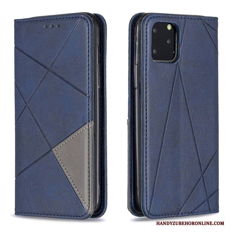 Hülle iPhone 11 Pro Max Leder Business Schwarz, Case iPhone 11 Pro Max Lederhülle Einfarbig Einfach