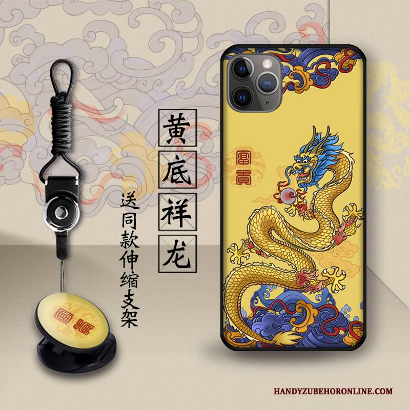 Hülle iPhone 11 Pro Max Retro Gelb Schönheit, Case iPhone 11 Pro Max Halterung Chinesische Art Handyhüllen