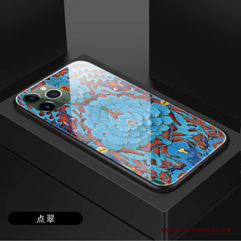 Hülle iPhone 11 Pro Max Retro Handyhüllen Rot, Case iPhone 11 Pro Max Kreativ Blumen Gehärtetes Glas