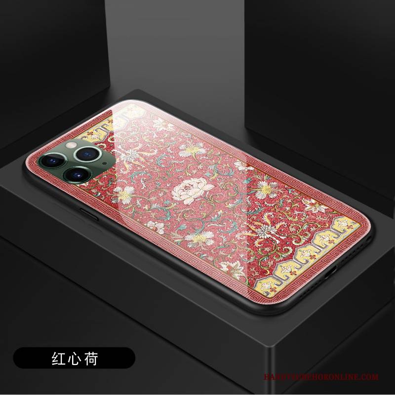 Hülle iPhone 11 Pro Max Retro Handyhüllen Rot, Case iPhone 11 Pro Max Kreativ Blumen Gehärtetes Glas