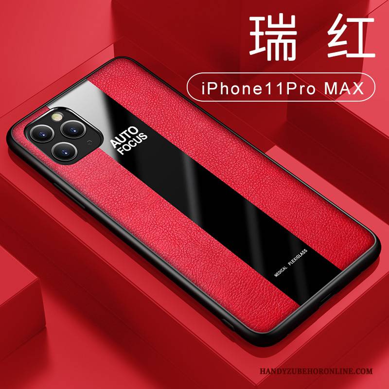 Hülle iPhone 11 Pro Max Taschen Ring Business, Case iPhone 11 Pro Max Lederhülle Rot Anti-sturz