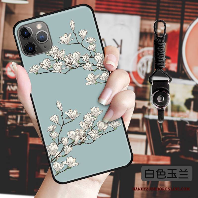 Hülle iPhone 11 Pro Prägung Anti-sturz Chinesische Art, Case iPhone 11 Pro Kreativ Hängende Verzierungen Blumen