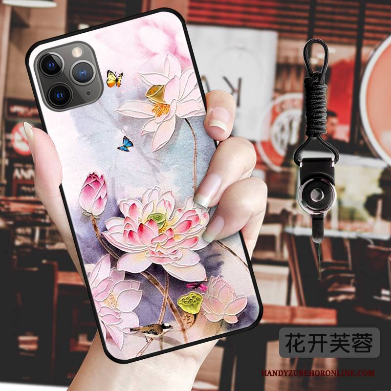 Hülle iPhone 11 Pro Prägung Anti-sturz Chinesische Art, Case iPhone 11 Pro Kreativ Hängende Verzierungen Blumen