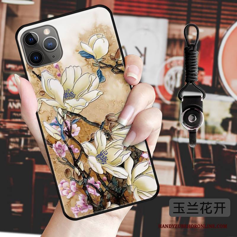 Hülle iPhone 11 Pro Prägung Anti-sturz Chinesische Art, Case iPhone 11 Pro Kreativ Hängende Verzierungen Blumen