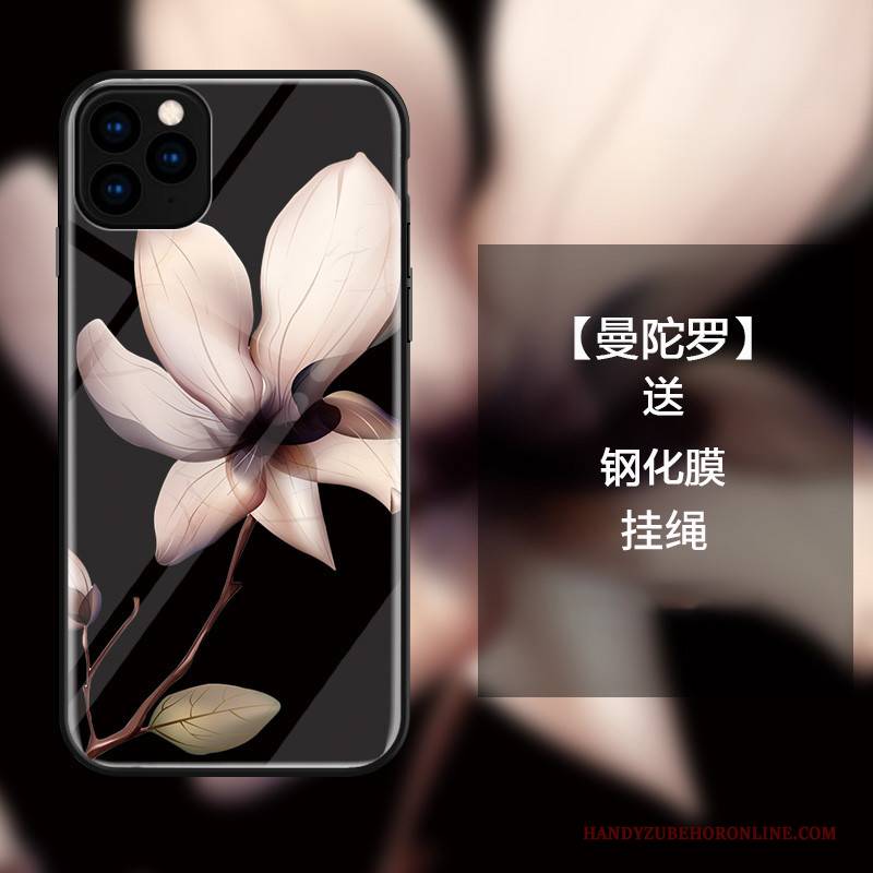 Hülle iPhone 11 Pro Schutz Glas Blumen, Case iPhone 11 Pro Taschen Anti-sturz Holz