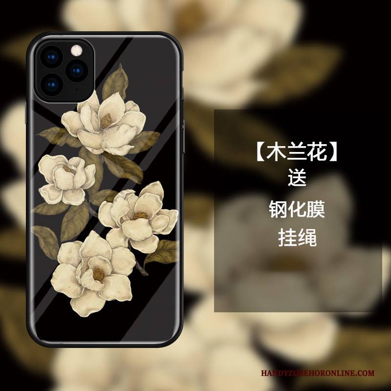 Hülle iPhone 11 Pro Schutz Glas Blumen, Case iPhone 11 Pro Taschen Anti-sturz Holz