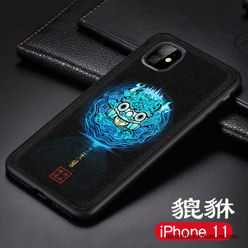 Hülle iPhone 11 Prägung Neu Chinesische Art, Case iPhone 11 Schutz Blau Nubuck