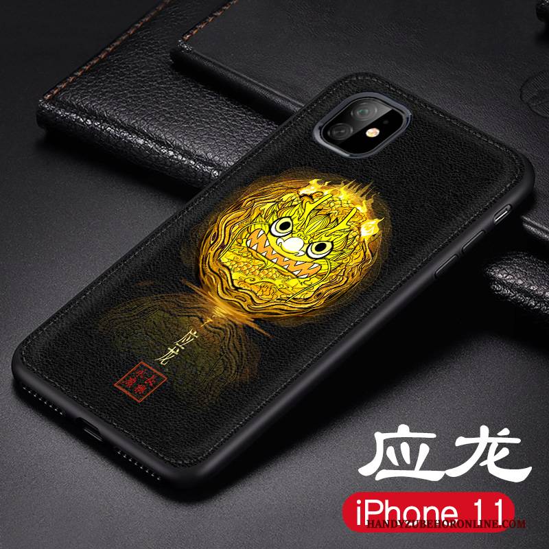 Hülle iPhone 11 Prägung Neu Chinesische Art, Case iPhone 11 Schutz Blau Nubuck