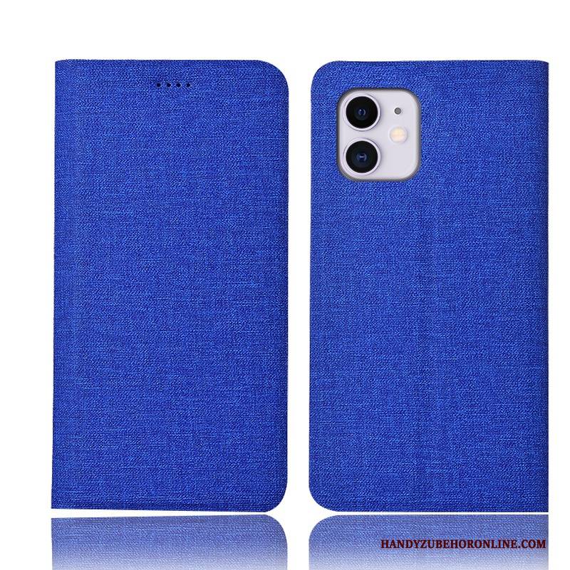 Hülle iPhone 11 Taschen Handyhüllen Anti-sturz, Case iPhone 11 Lederhülle Blau Baumwolle Und Leinen