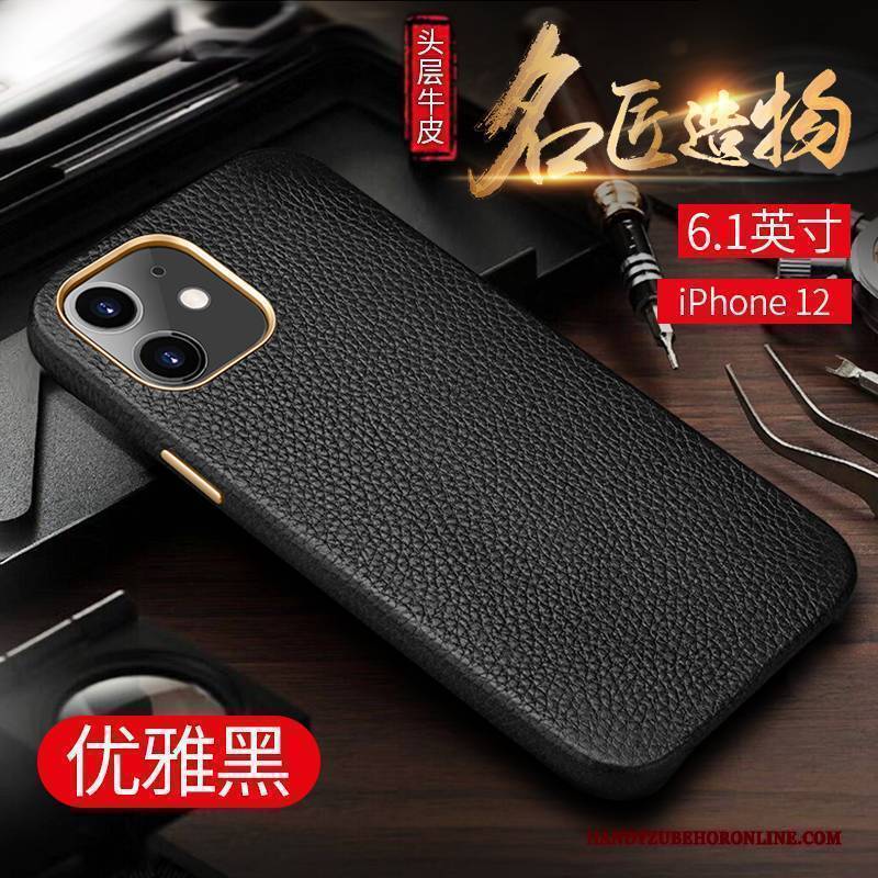 Hülle iPhone 12 Kreativ Neu Business, Case iPhone 12 Leder Leichter Luxus Handyhüllen