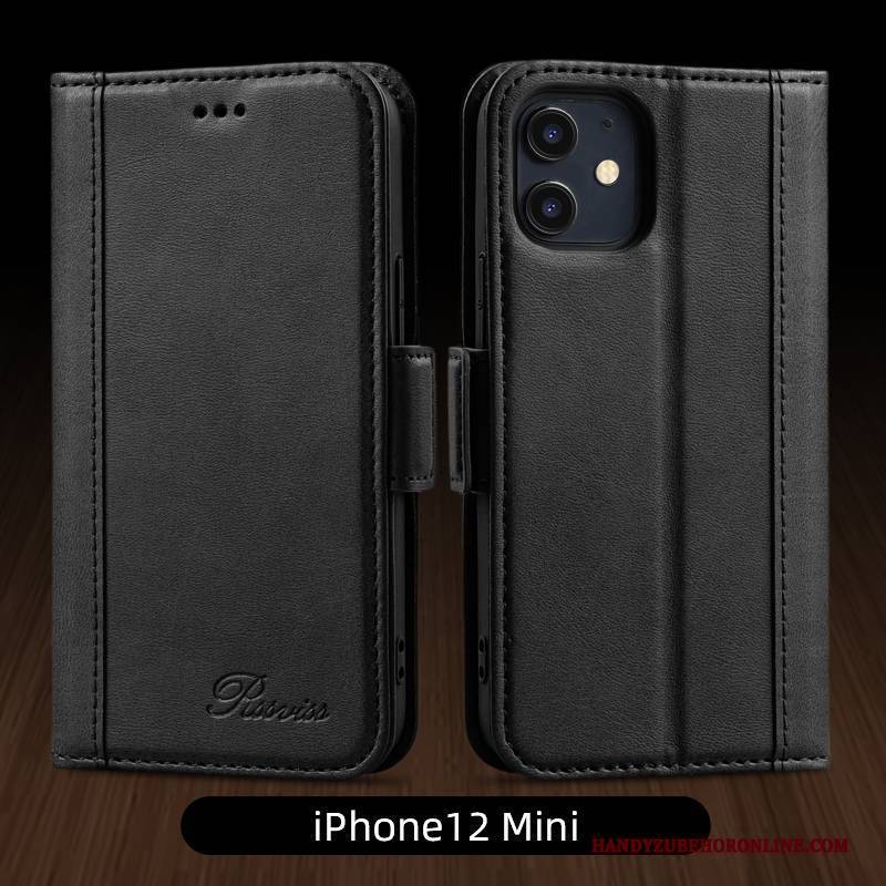 Hülle iPhone 12 Mini Lederhülle Gelb Handyhüllen, Case iPhone 12 Mini Folio Anti-sturz Business