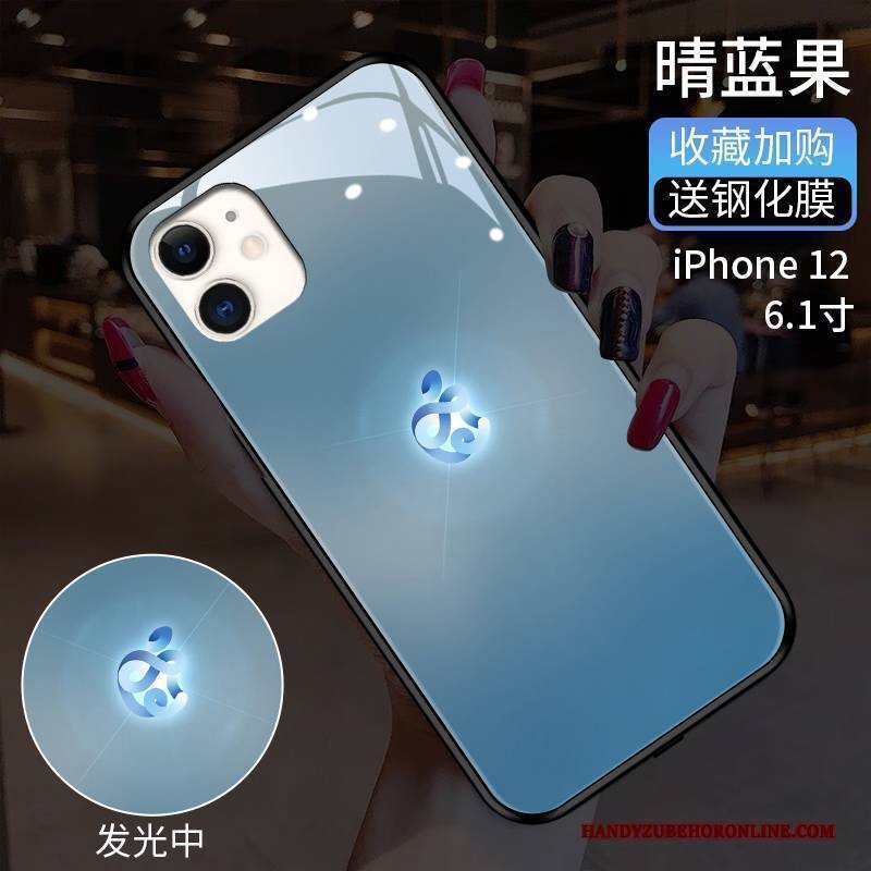 Hülle iPhone 12 Mode Blau Glas, Case iPhone 12 Taschen Handyhüllen Hintere Abdeckung