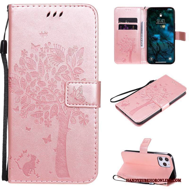 Hülle iPhone 12 Pro Max Karikatur Handyhüllen Anti-sturz, Case iPhone 12 Pro Max Lederhülle Rosa Karte