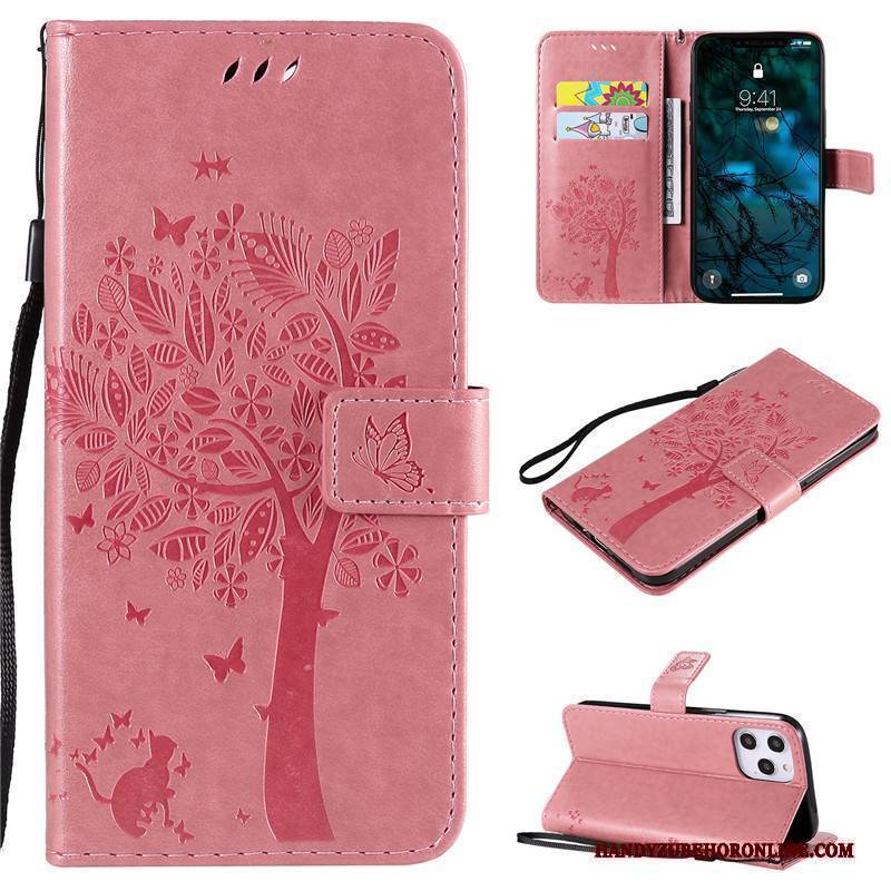 Hülle iPhone 12 Pro Max Karikatur Handyhüllen Anti-sturz, Case iPhone 12 Pro Max Lederhülle Rosa Karte