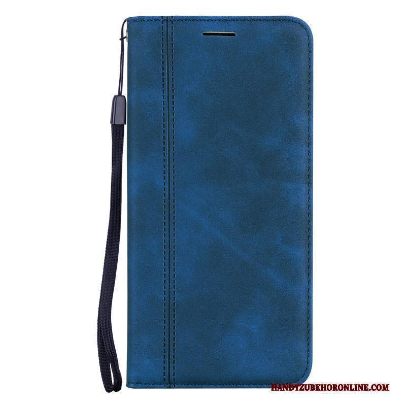 Hülle iPhone 12 Pro Max Lederhülle Qualität Hängende Verzierungen, Case iPhone 12 Pro Max Leder Blau Nubuck