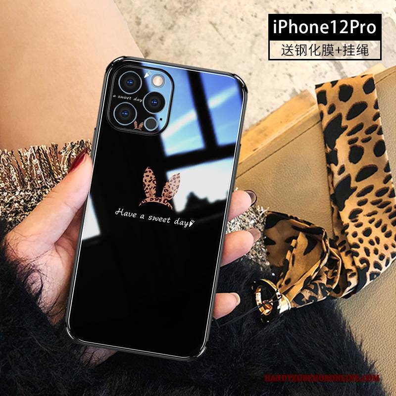 Hülle iPhone 12 Pro Taschen Hängende Verzierungen Schwarz, Case iPhone 12 Pro Schutz High-end Leopard