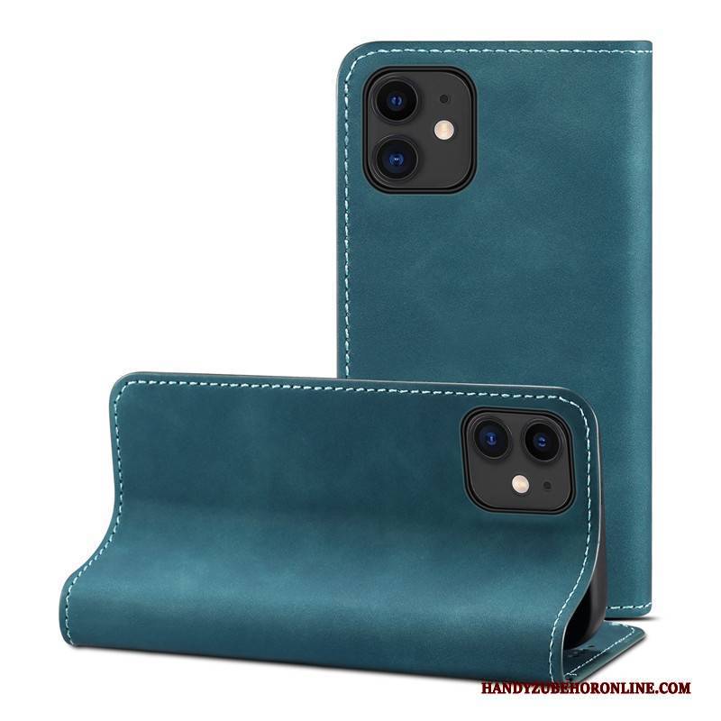 Hülle iPhone 12 Retro Qualität Handyhüllen, Case iPhone 12 Folio Blau Karte