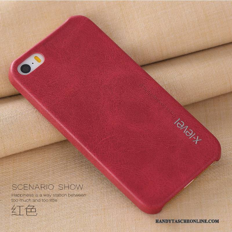 Hülle iPhone 5/5s Lederhülle Rot Schlank, Case iPhone 5/5s Schutz Trend Anti-sturz