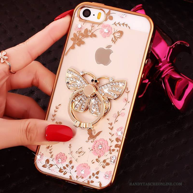 Hülle iPhone 5/5s Strass Ring Schnalle, Case iPhone 5/5s Taschen Transparent Blau