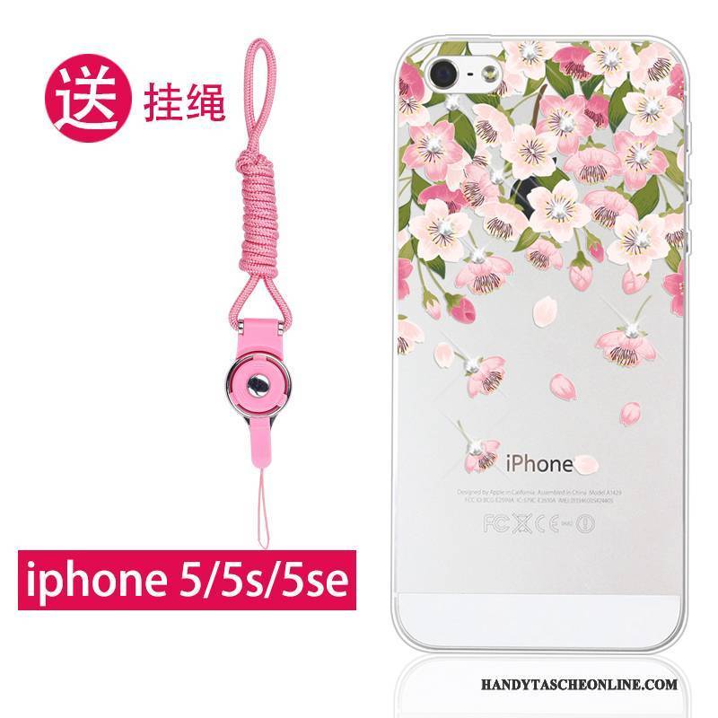 Hülle iPhone 5/5s Taschen Handyhüllen Hängende Verzierungen, Case iPhone 5/5s Weiche Rosa Transparent