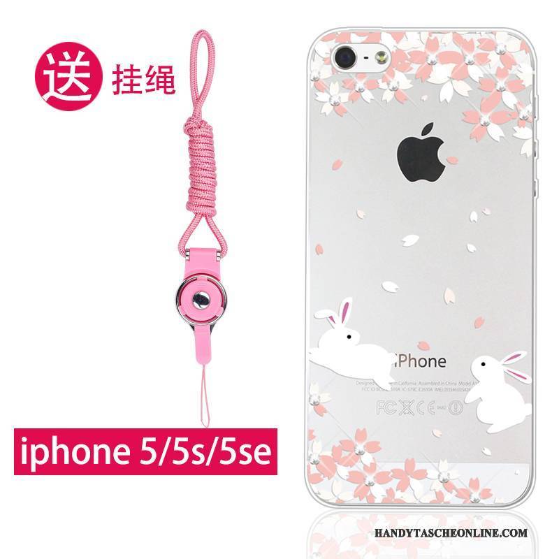 Hülle iPhone 5/5s Taschen Handyhüllen Hängende Verzierungen, Case iPhone 5/5s Weiche Rosa Transparent