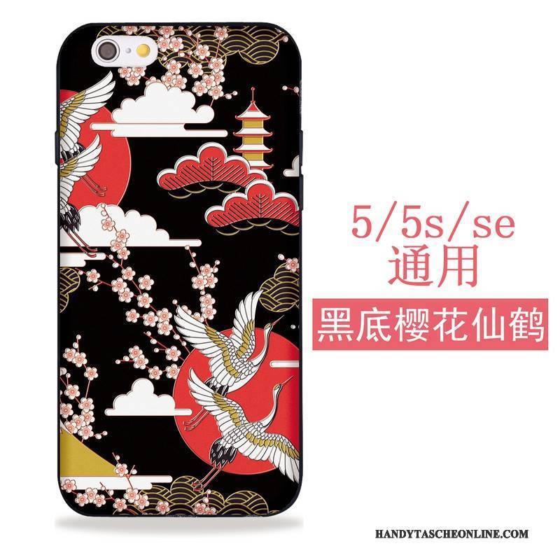 Hülle iPhone 5/5s Taschen Katzen Sakura, Case iPhone 5/5s Silikon Kran Schwarz